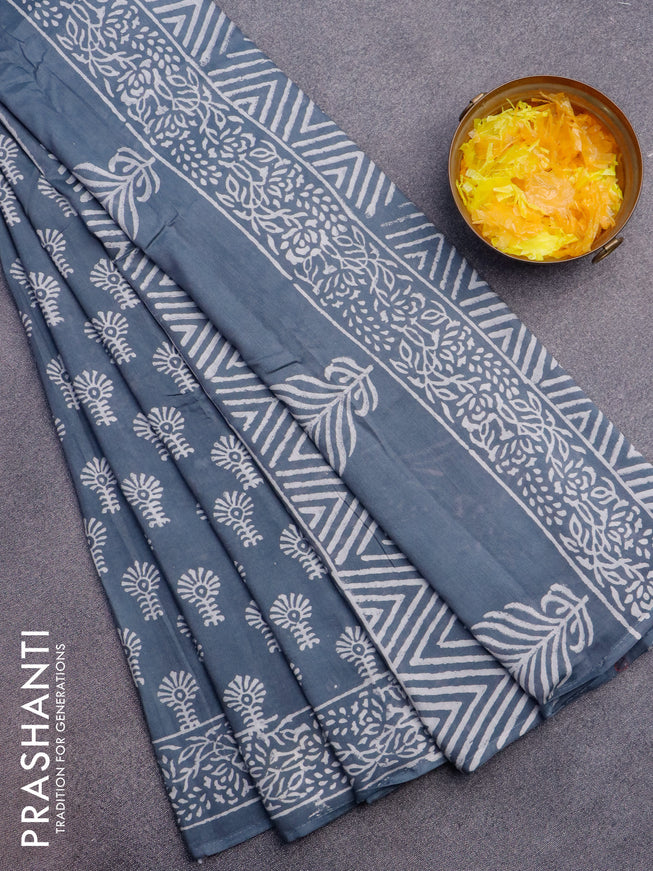 Pashmina silk saree grey with butta prints and printed border