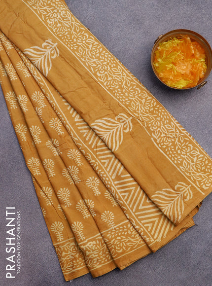 Pashmina silk saree mustard yellow with butta prints and printed border