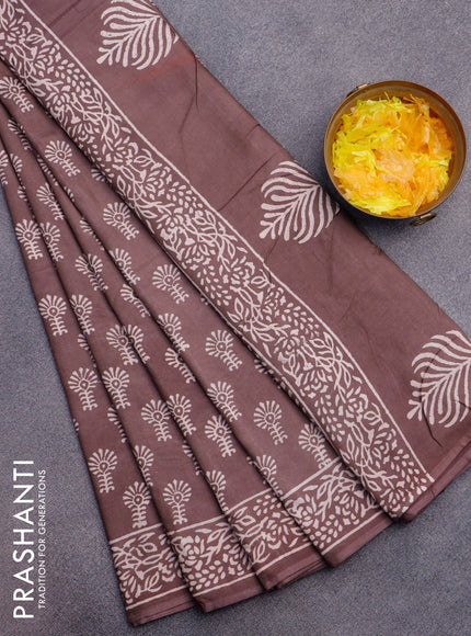 Pashmina silk saree brown shade with butta prints and printed border