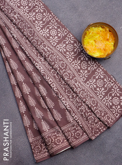 Pashmina silk saree brown with butta prints and printed border