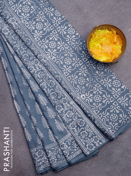 Pashmina silk saree grey with butta prints and printed border