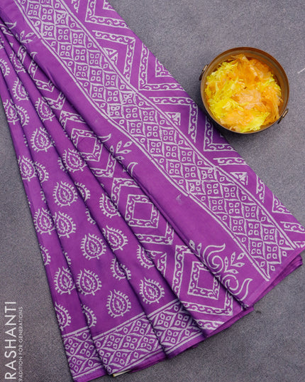 Pashmina silk saree purple with butta prints and printed border