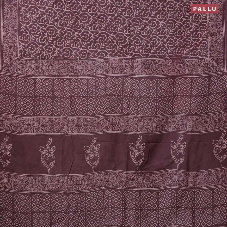 Pashmina silk saree brown with allover floral prints and printed border
