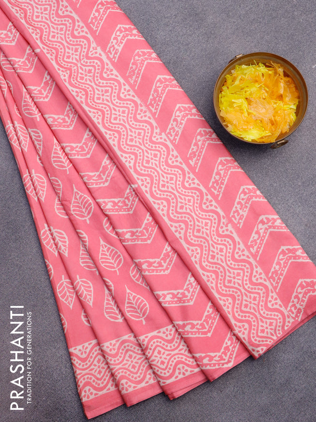 Pashmina silk saree light pink with leaf butta prints and printed border