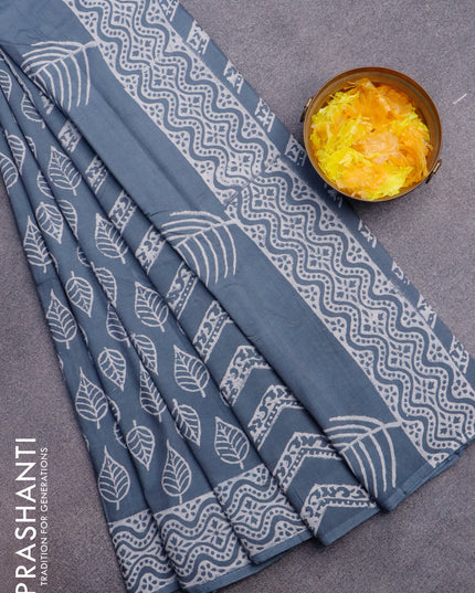 Pashmina silk saree grey with leaf butta prints and printed border