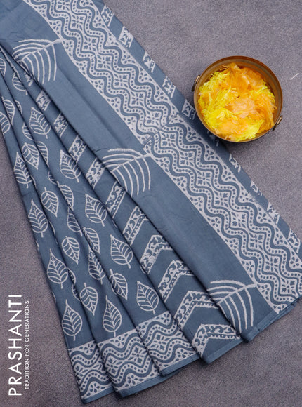 Pashmina silk saree grey with leaf butta prints and printed border