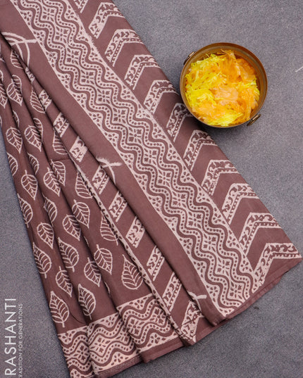 Pashmina silk saree brown with leaf butta prints and printed border