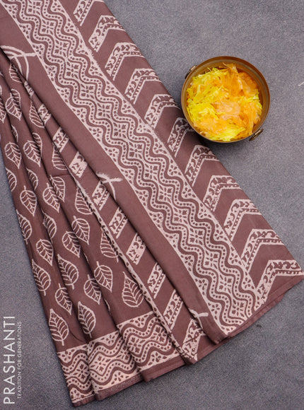 Pashmina silk saree brown with leaf butta prints and printed border