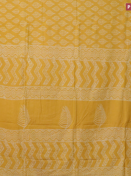 Pashmina silk saree yellow with leaf butta prints and printed border