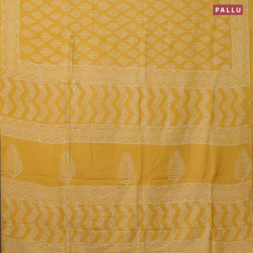 Pashmina silk saree yellow with leaf butta prints and printed border