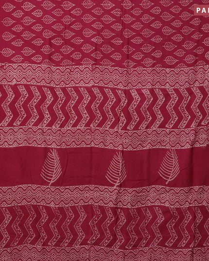 Pashmina silk saree dark magenta pink with leaf butta prints and printed border