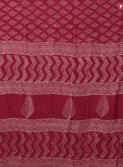 Pashmina silk saree dark magenta pink with leaf butta prints and printed border