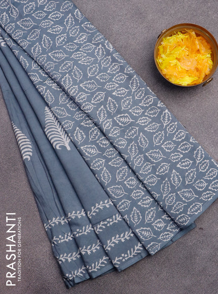 Pashmina silk saree grey with butta prints and printed border