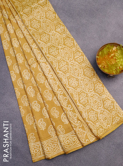 Pashmina silk saree yellow with butta prints and printed border