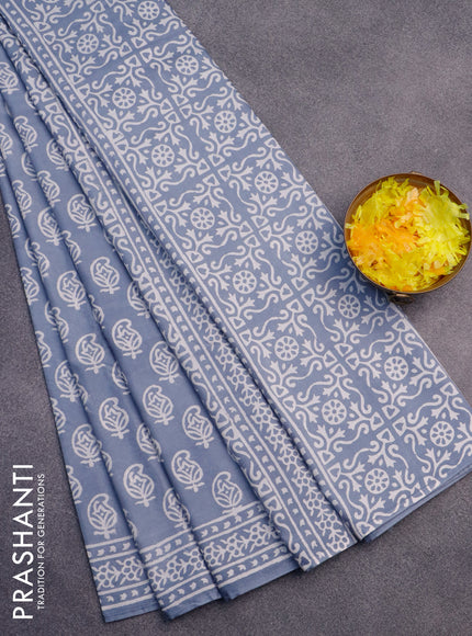 Pashmina silk saree pastel grey with butta prints and printed border