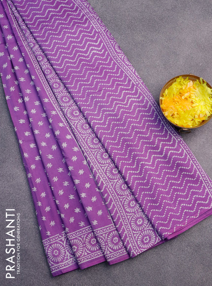 Pashmina silk saree violet with butta prints and printed border