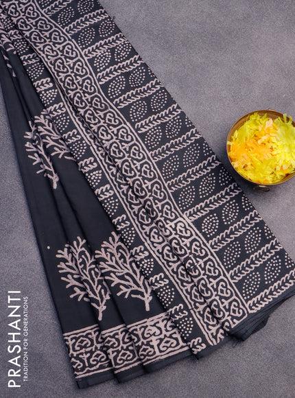 Pashmina silk saree black with butta prints and printed border