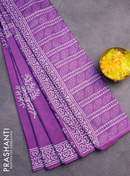 Pashmina silk saree violet with butta prints and printed border