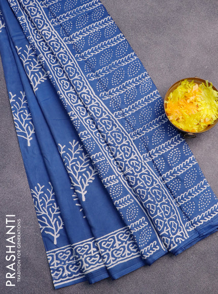 Pashmina silk saree blue with butta prints and printed border