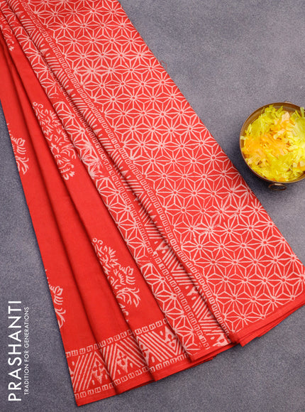 Pashmina silk saree red with butta prints and printed border