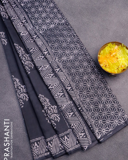 Pashmina silk saree elephant grey with butta prints and printed border