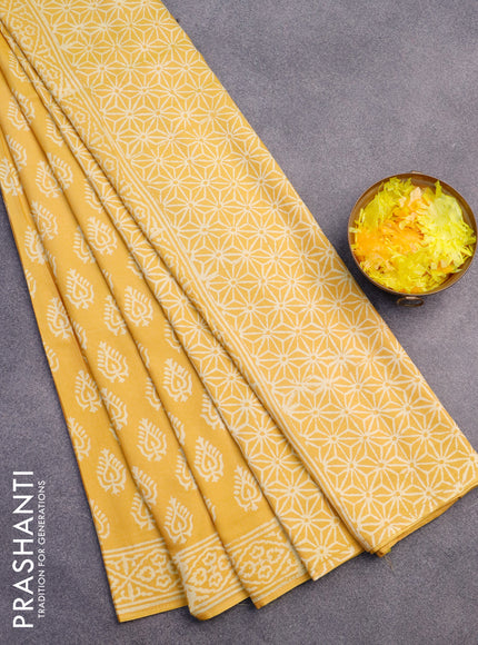 Pashmina silk saree yellow with butta prints and printed border