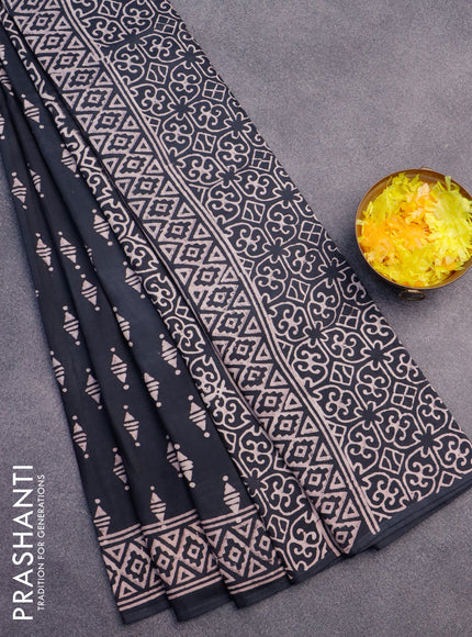 Pashmina silk saree elephant grey with butta prints and printed border