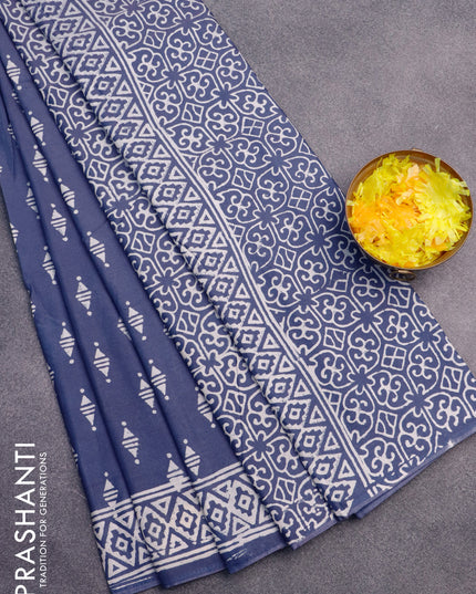 Pashmina silk saree blue with butta prints and printed border