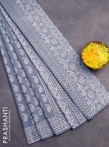 Pashmina silk saree grey with butta prints and printed border