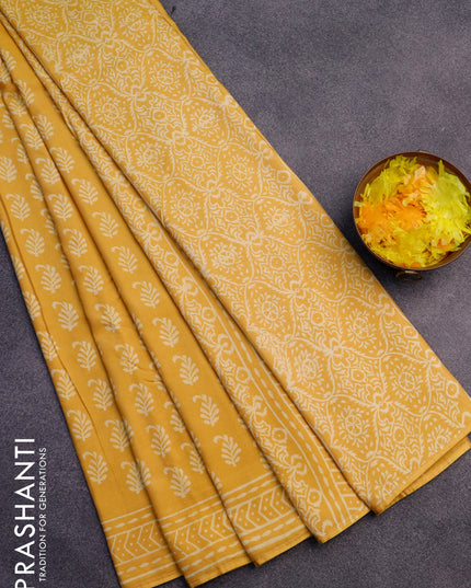 Pashmina silk saree yellow with butta prints and printed border