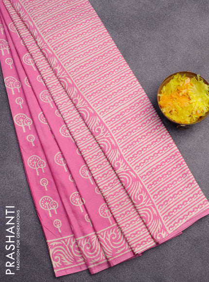 Pashmina silk saree pink with butta prints and printed border