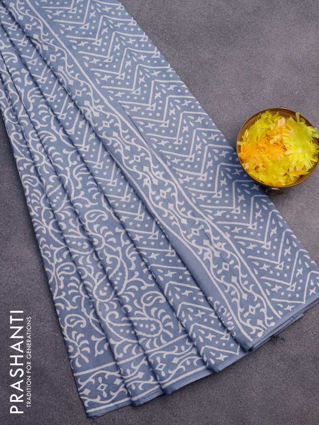 Pashmina silk saree grey with allover prints and printed border