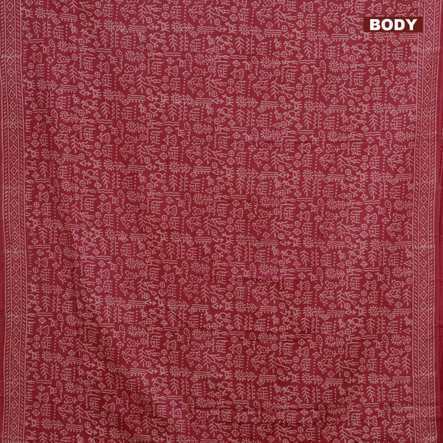 Pashmina silk saree maroon shade with allover warli prints and printed border