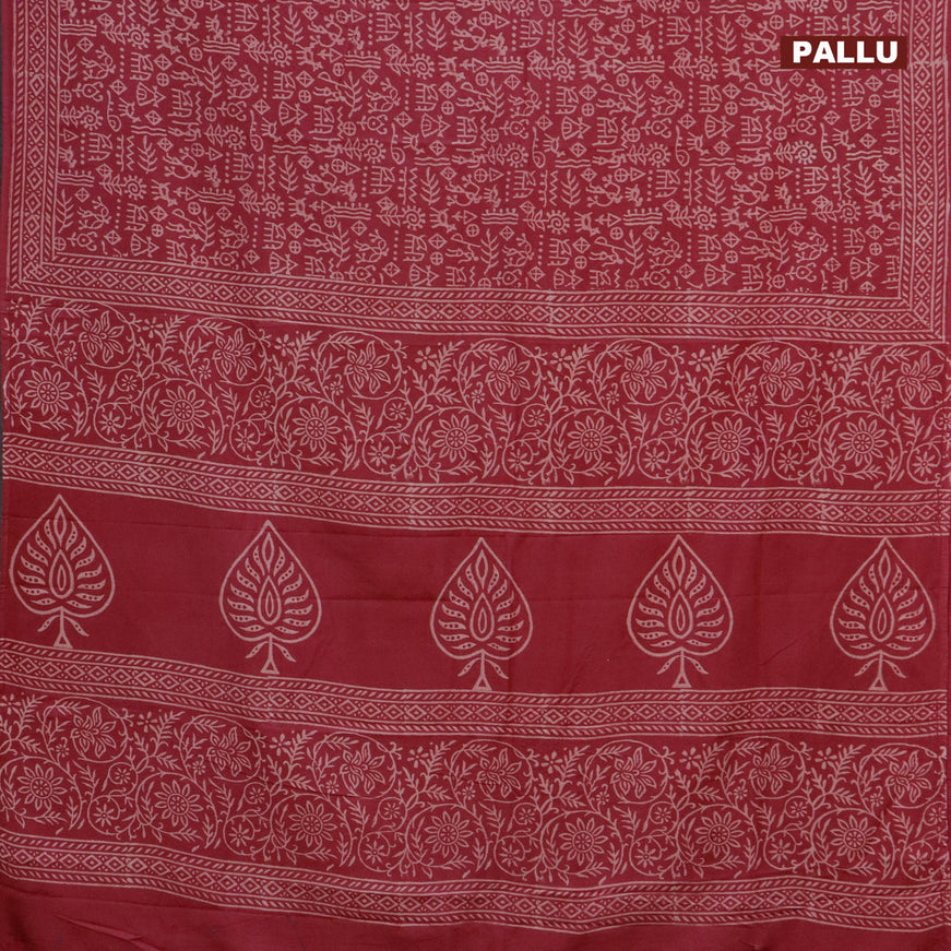 Pashmina silk saree maroon shade with allover warli prints and printed border