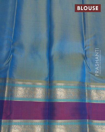 Pure kanjivaram silk saree cs blue and yellow with zari woven paisley buttas and rettapet zari woven border