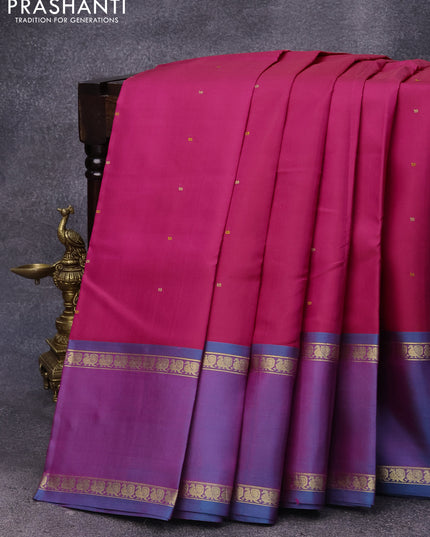 Pure kanjivaram silk saree pink and dual shade of blue with zari woven buttas and rettapet annam zari woven border