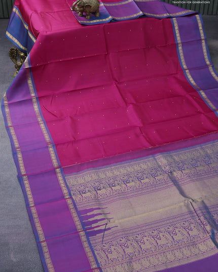 Pure kanjivaram silk saree pink and dual shade of blue with zari woven buttas and rettapet annam zari woven border