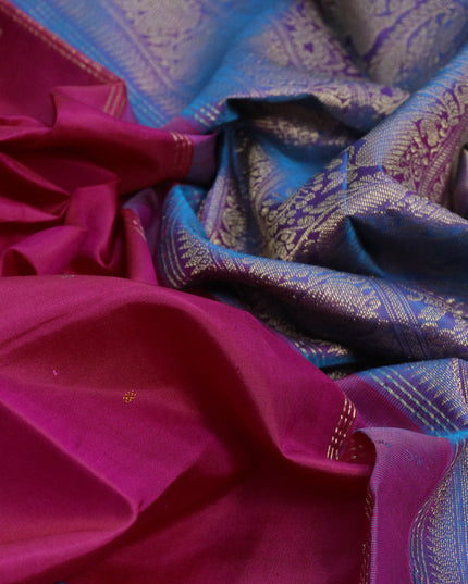 Pure kanjivaram silk saree pink and dual shade of blue with zari woven buttas and rettapet annam zari woven border