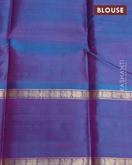 Pure kanjivaram silk saree pink and dual shade of blue with zari woven buttas and rettapet annam zari woven border