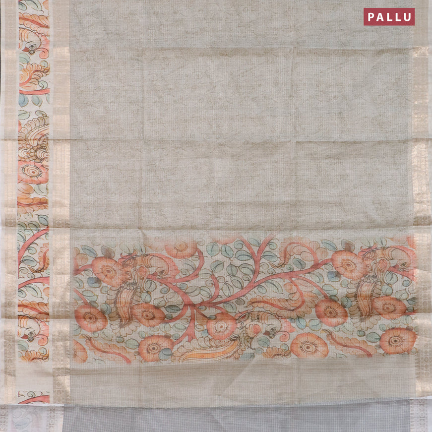 Kota saree beige with allover digital prints and rettapet zari woven border