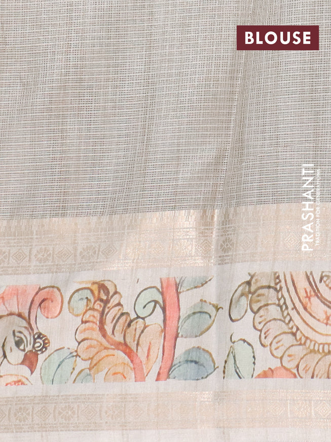 Kota saree beige with allover digital prints and rettapet zari woven border