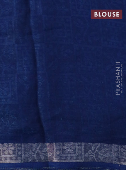 Semi crepe saree peacock blue with allover self emboss and batik printed border