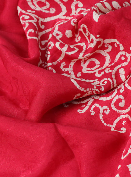 Semi crepe saree red with allover self emboss and batik printed border