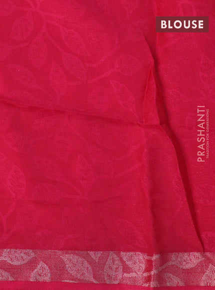 Semi crepe saree tomato pink with allover self emboss and batik printed border