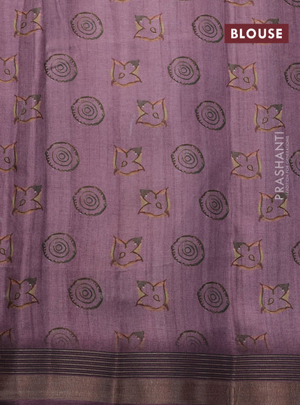 Semi tussar saree mild purple with allover pen kalamkari prints and zari woven border