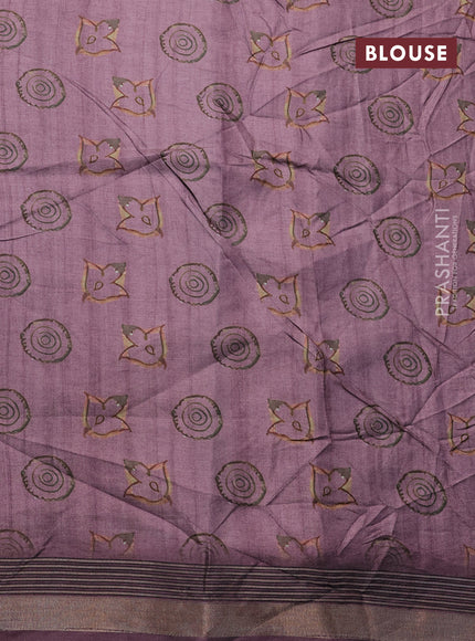 Semi tussar saree pastel pink with allover pen kalamkari prints and zari woven border