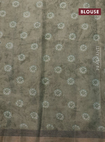 Semi tussar saree pastel green with allover pen kalamkari prints and zari woven border