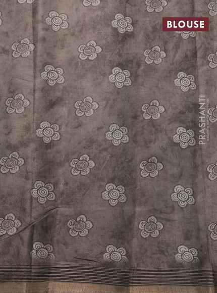 Semi tussar saree grey shade with allover pen kalamkari prints and zari woven border