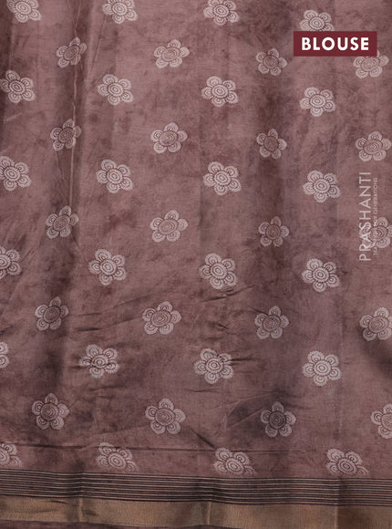 Semi tussar saree pastel brown with allover pen kalamkari prints and zari woven border