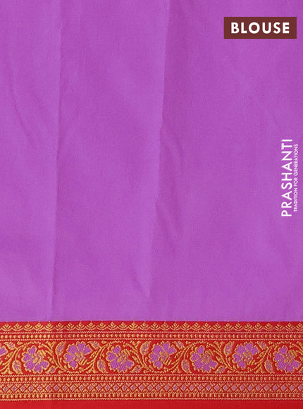 Semi banarasi katan saree lavender shade and red with plain body and zari woven border